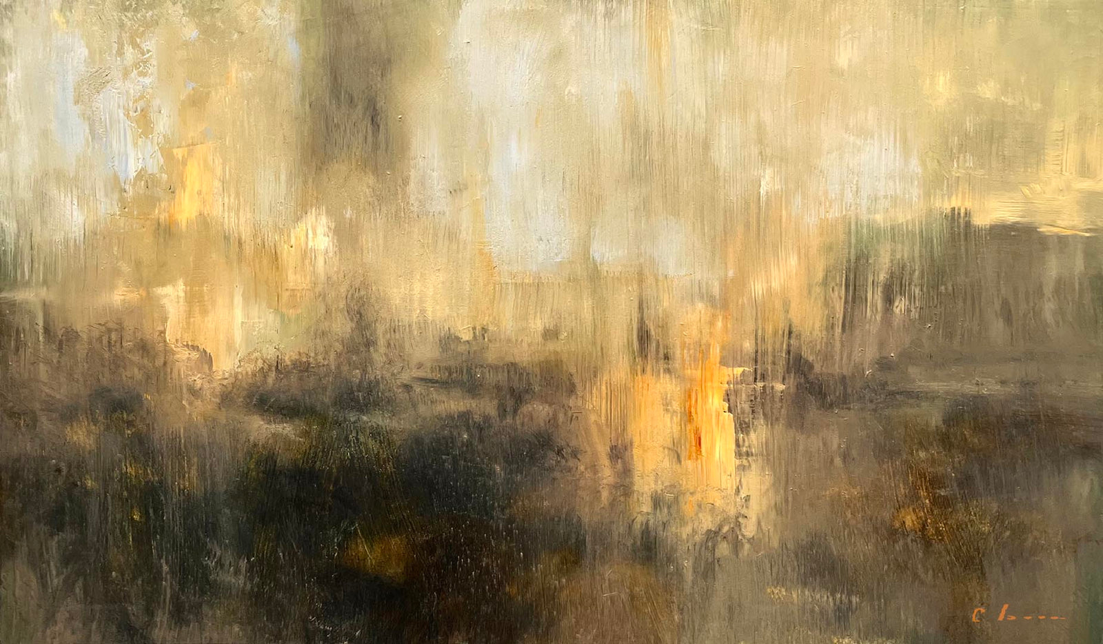 abstract landscape oil painting of kilauea volcano